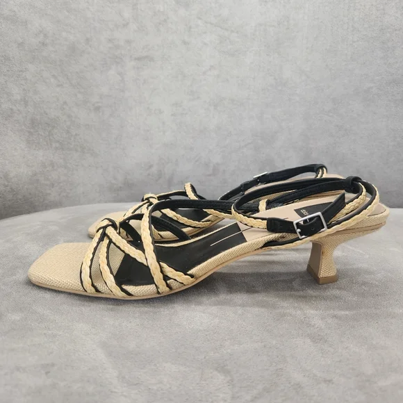 Dolce Vita Sandals 10 Tan Woven Dainty Strappy Bev Kitten Heel Square New $120 - Picture 10 of 16